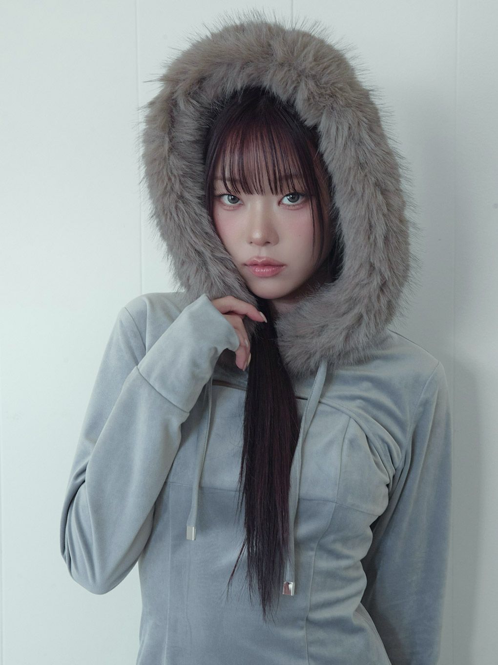 【BUBBLES】ベルベットファーパーカーワンピース