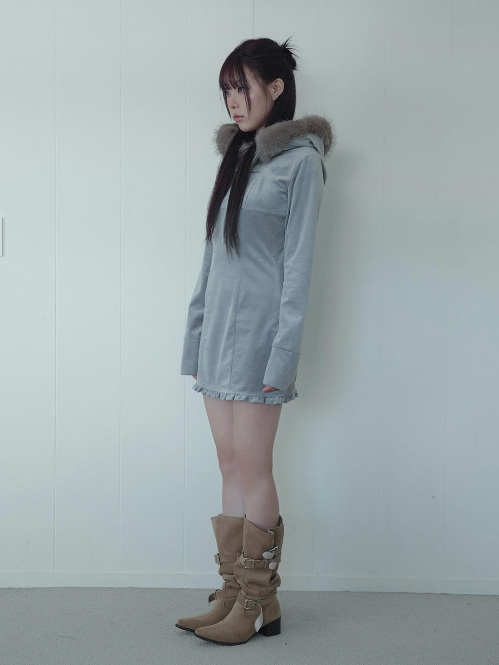 【BUBBLES】ベルベットファーパーカーワンピース