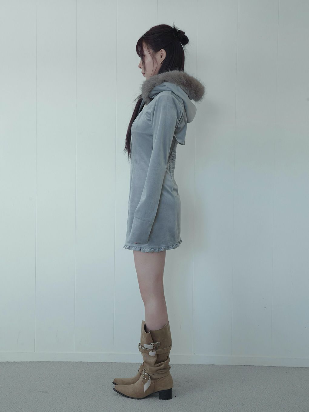 【BUBBLES】ベルベットファーパーカーワンピース