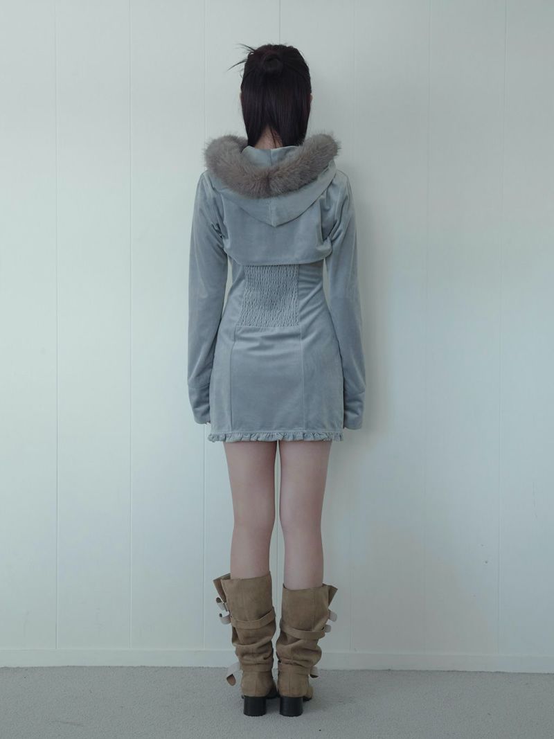 BUBBLES】ベルベットファーパーカーワンピース | sparkling mall