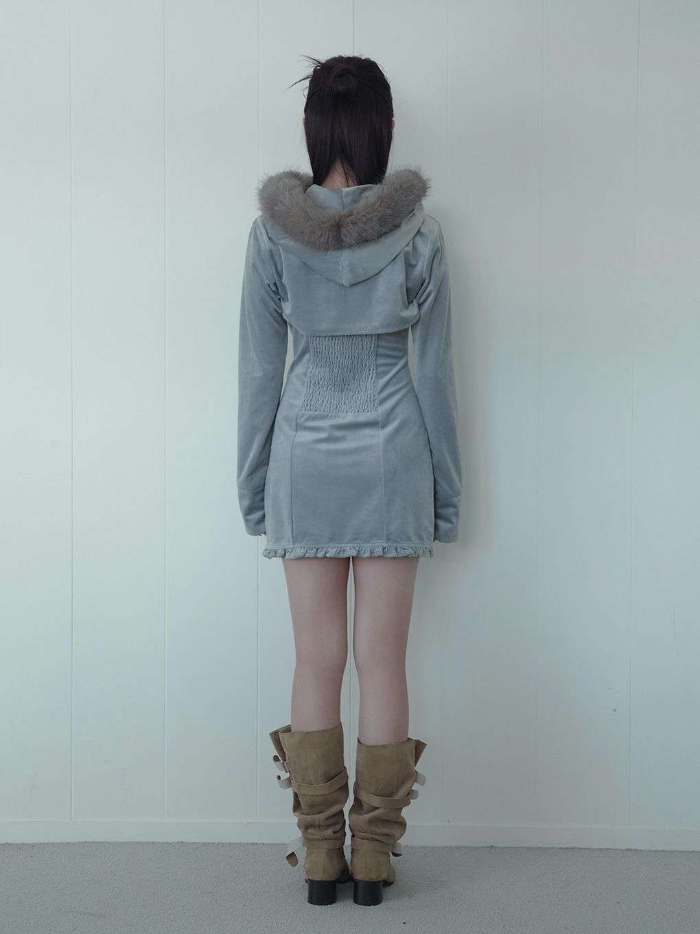 【BUBBLES】ベルベットファーパーカーワンピース