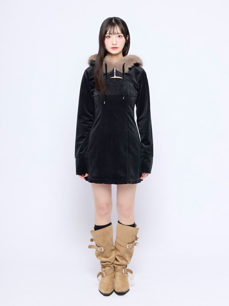 BUBBLES】ベルベットファーパーカーワンピース | sparkling mall