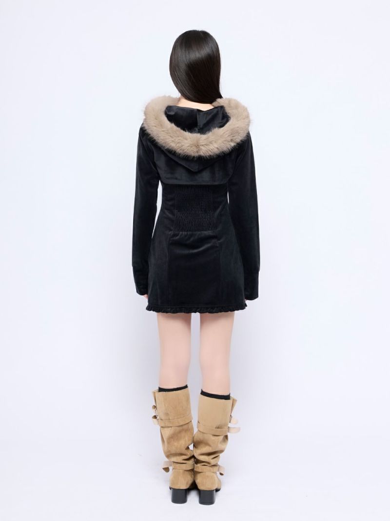 BUBBLES】ベルベットファーパーカーワンピース | sparkling mall