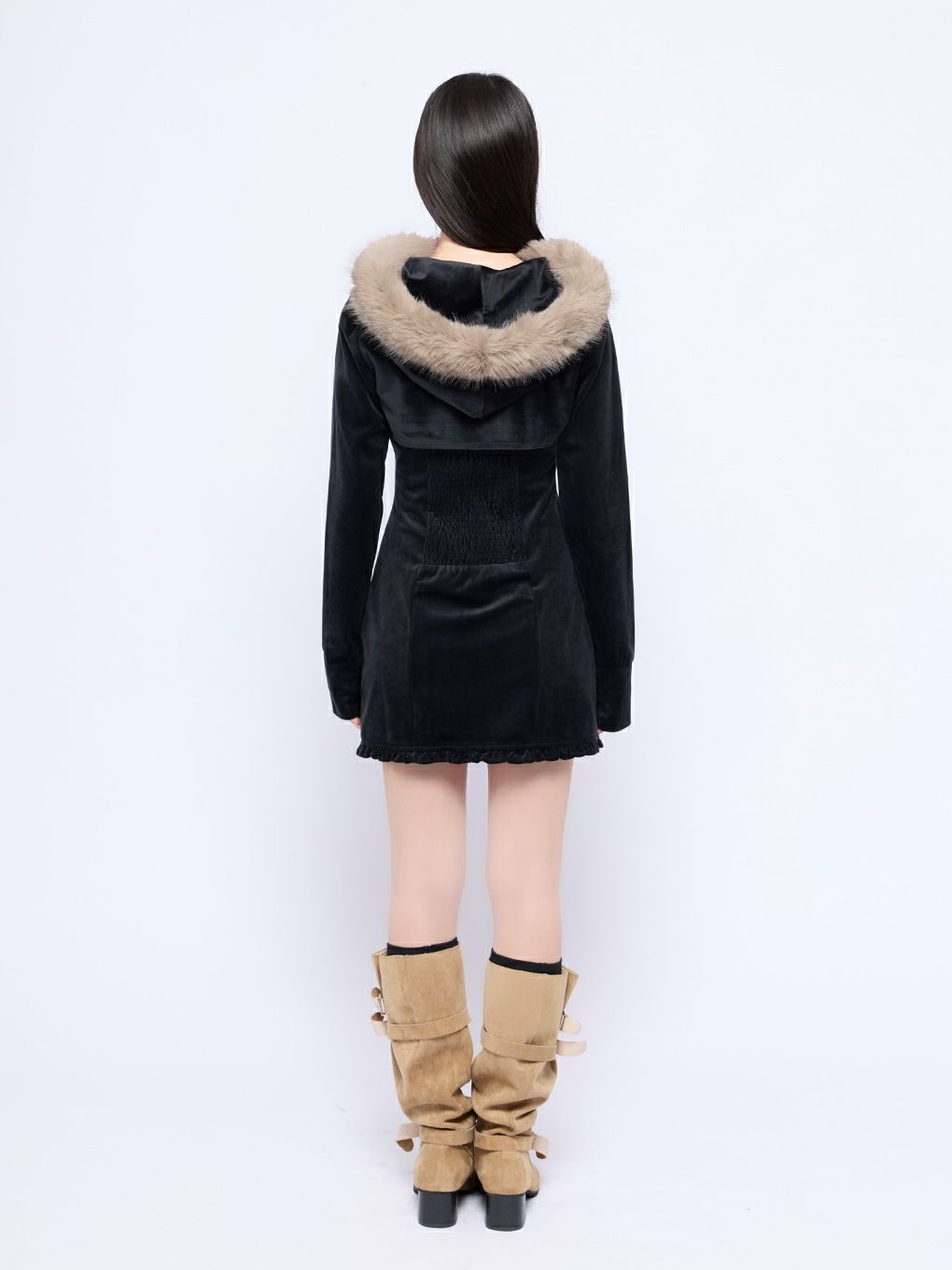 【BUBBLES】ベルベットファーパーカーワンピース