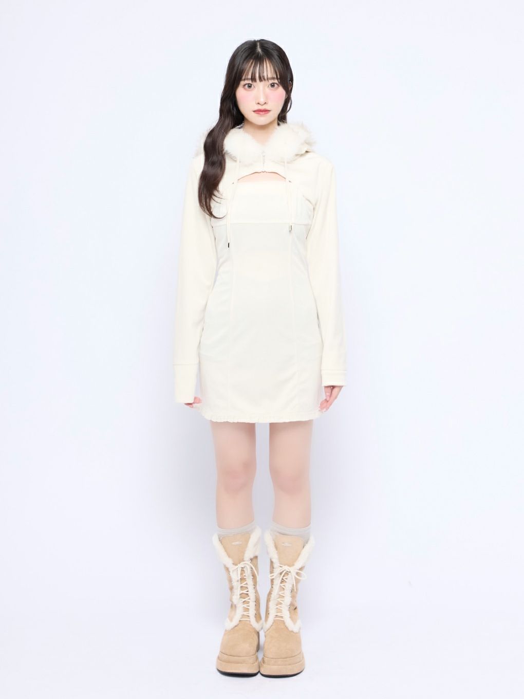 【BUBBLES】ベルベットファーパーカーワンピース