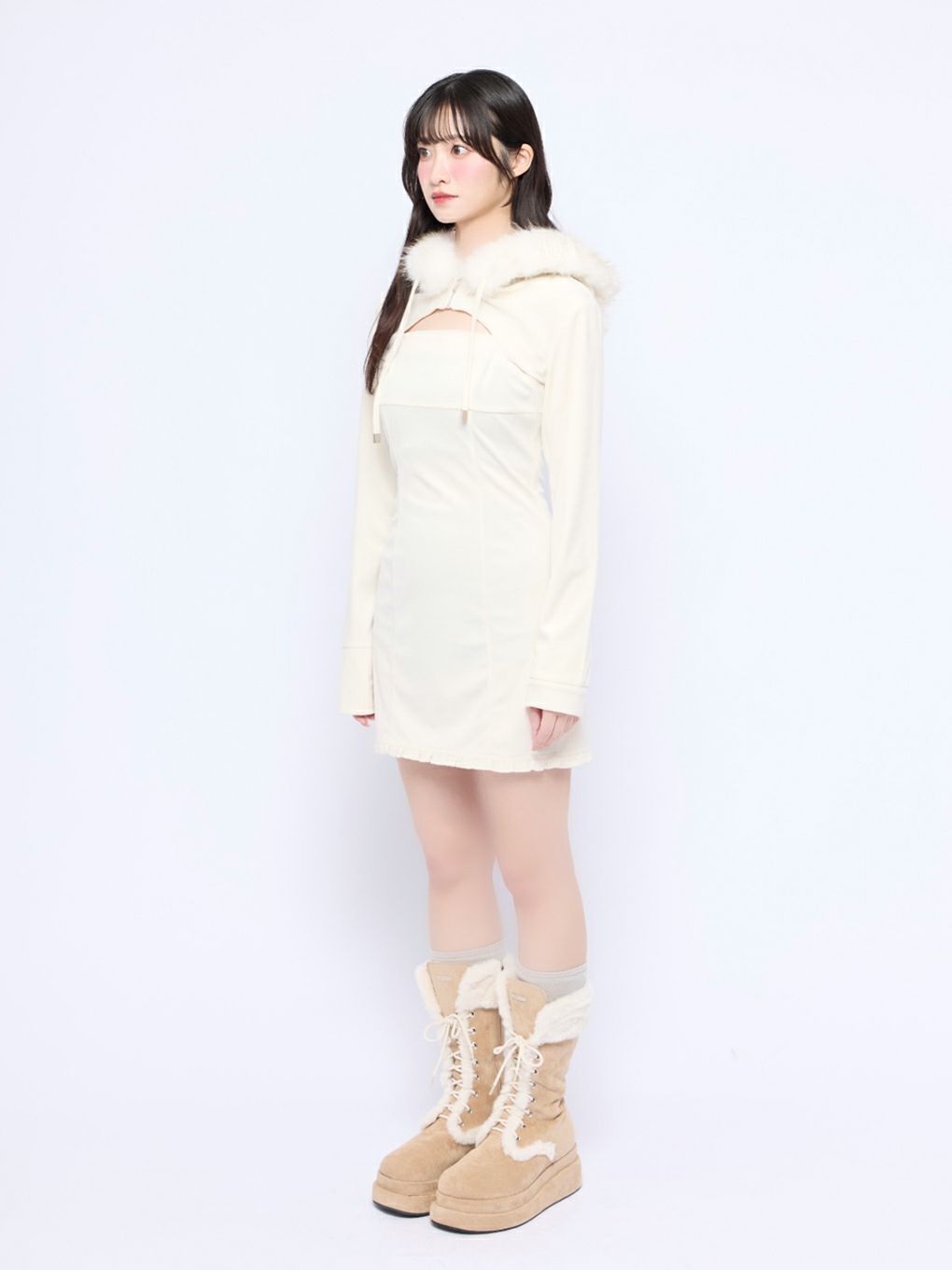 【BUBBLES】ベルベットファーパーカーワンピース