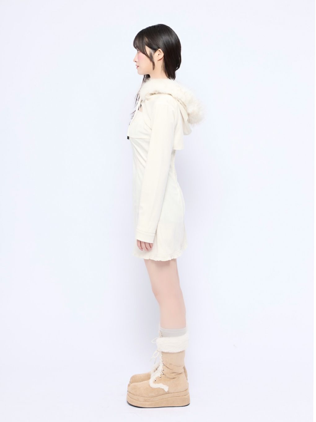 【BUBBLES】ベルベットファーパーカーワンピース
