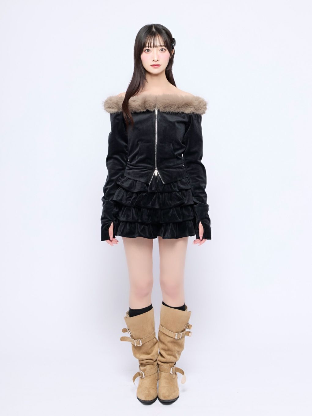 【BUBBLES】ベルベットフリルスカパン