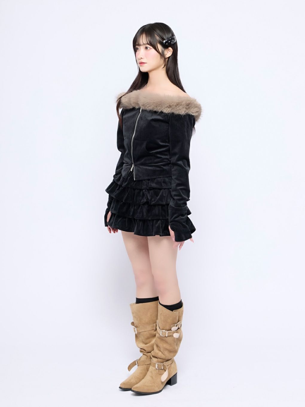 【BUBBLES】ベルベットフリルスカパン