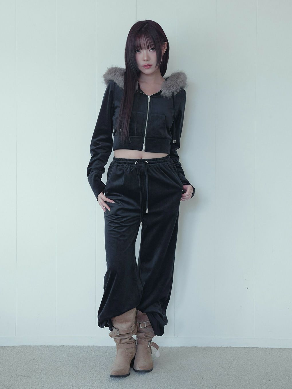 【BUBBLES】ベルベットワイドパンツ