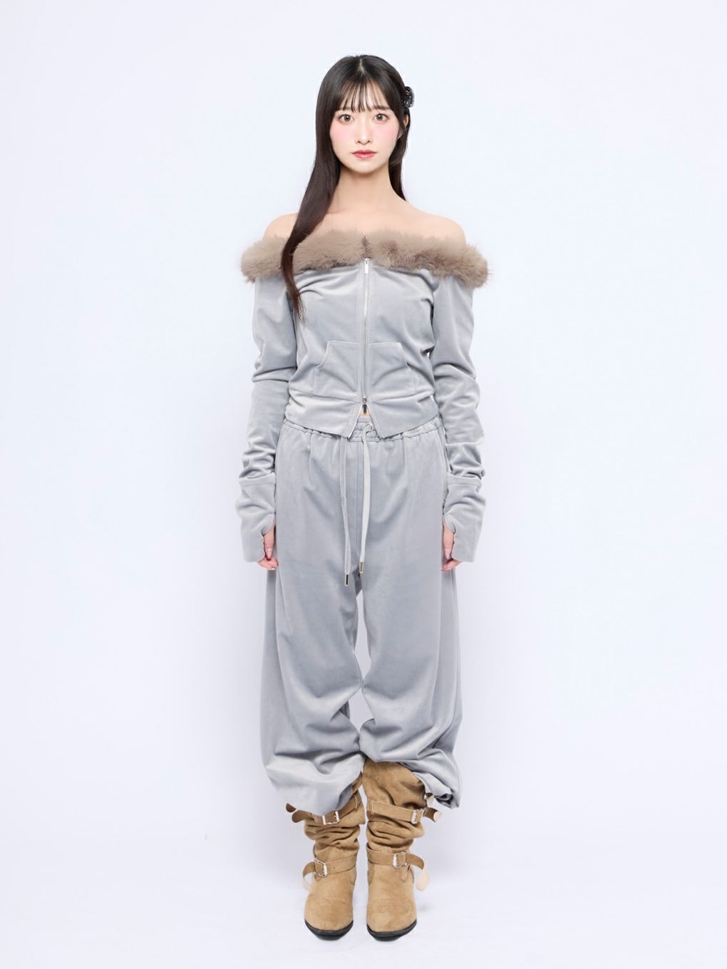 【BUBBLES】ベルベットワイドパンツ