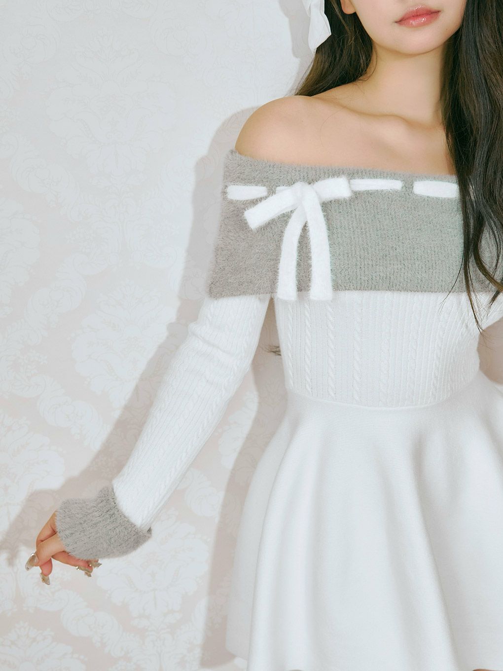 BUBBLES リボンオフショルワンピース M | sparkling mall bubbles ポロ