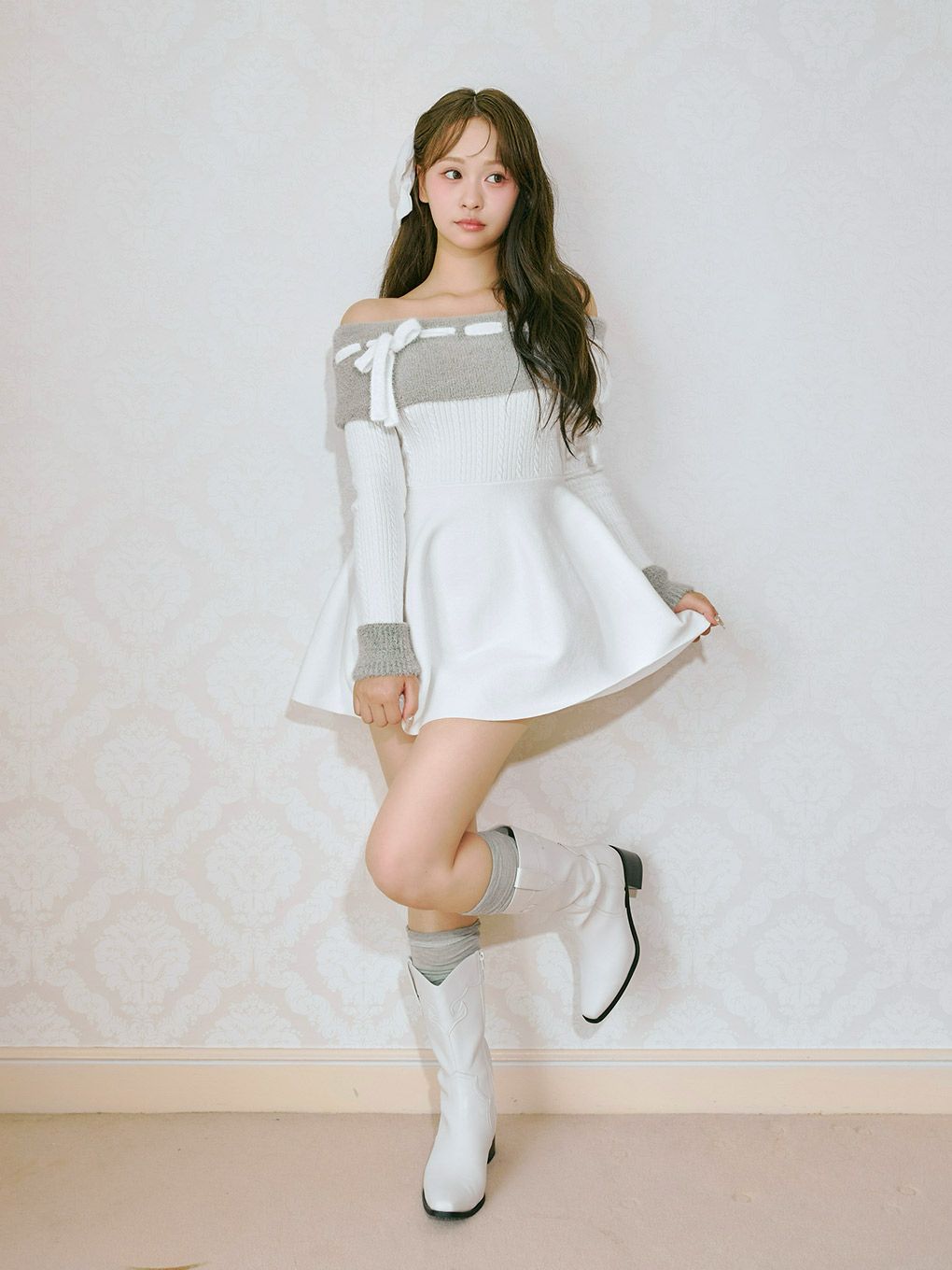 【BUBBLES】リボンオフショルワンピース