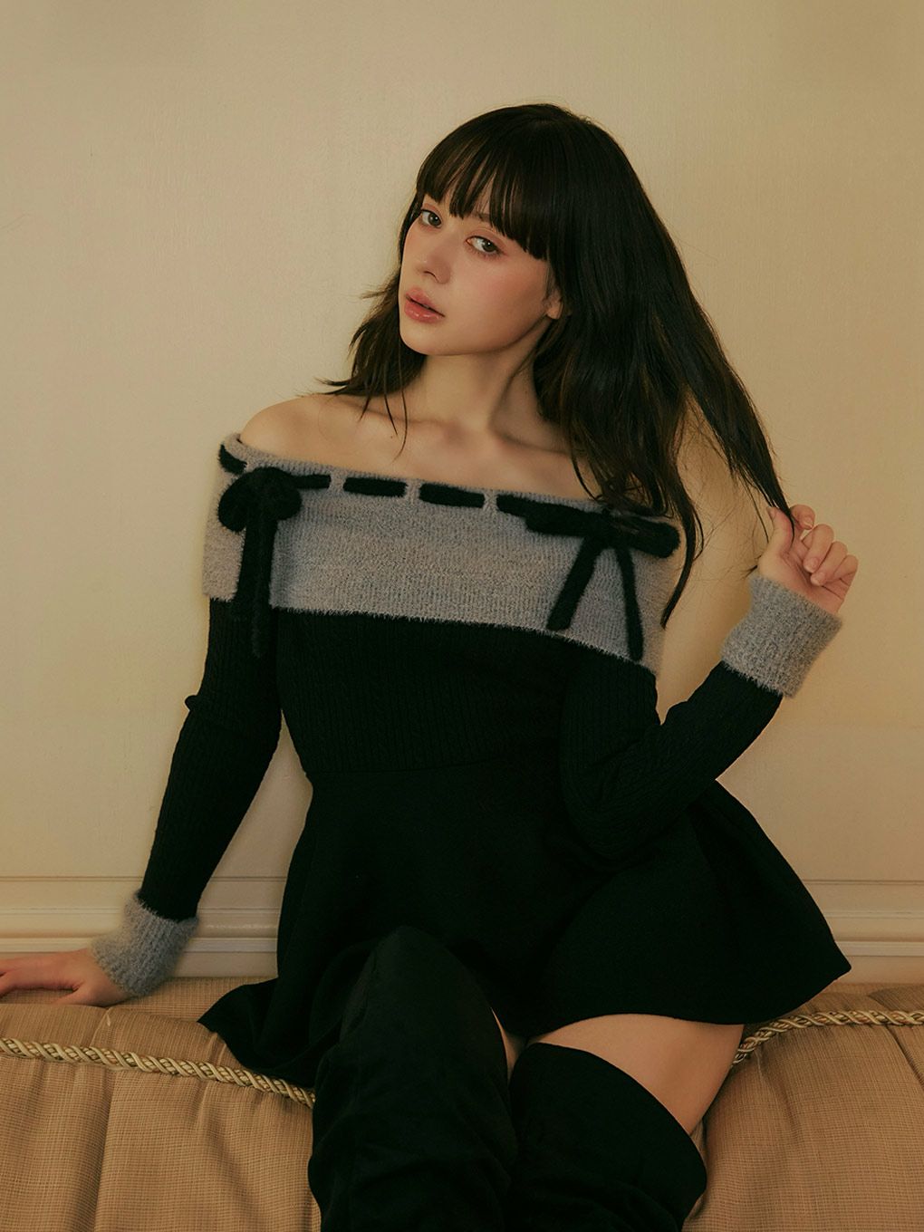 【BUBBLES】リボンオフショルワンピース