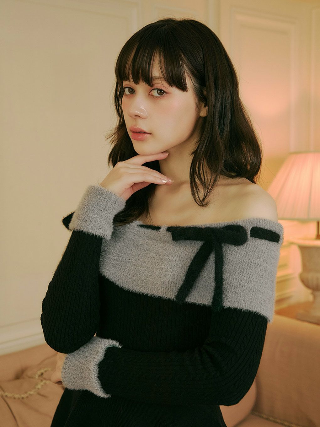 【BUBBLES】リボンオフショルワンピース