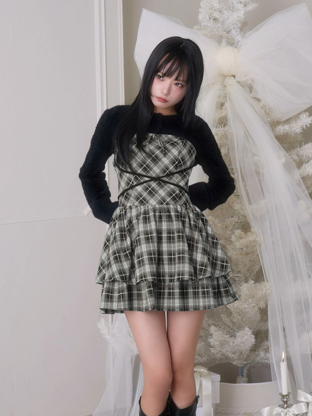 【BUBBLES】オープンネックギャザーワンピース