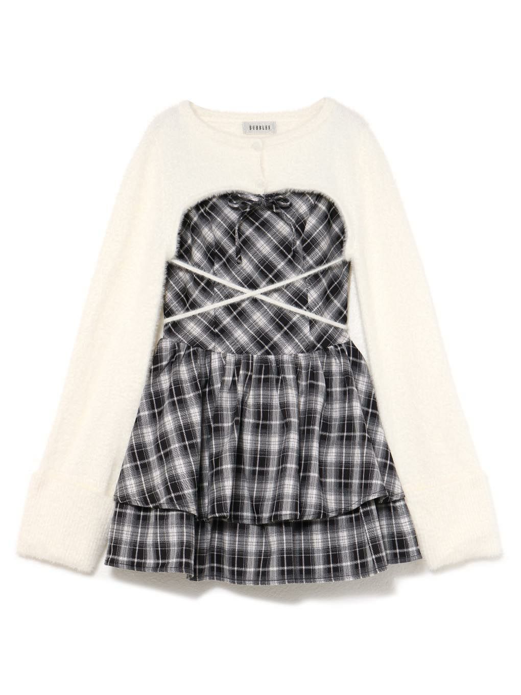 【BUBBLES】オープンネックギャザーワンピース