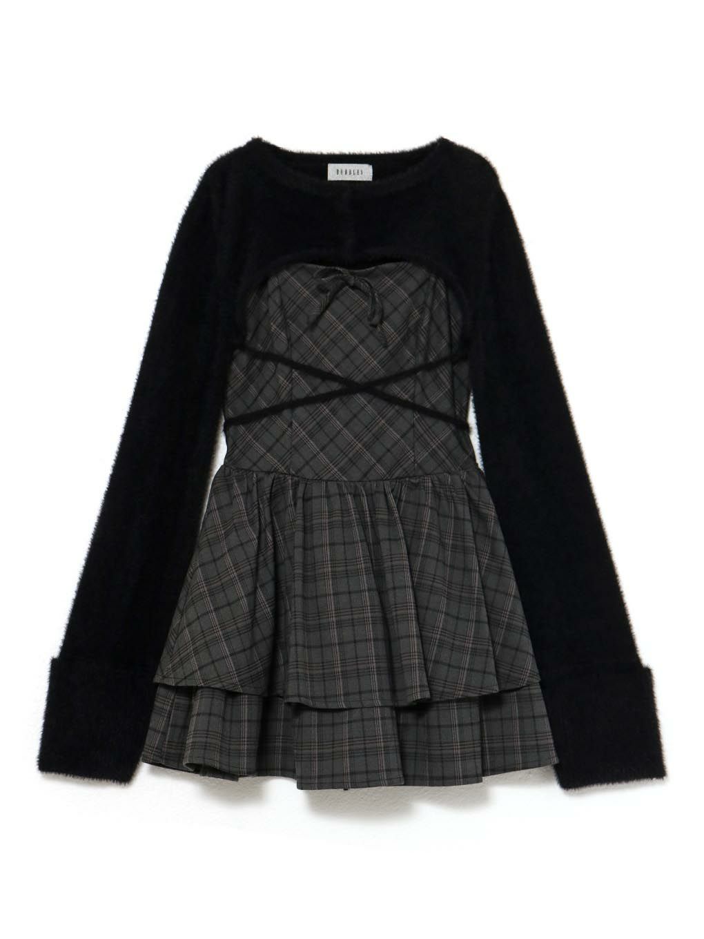 【BUBBLES】オープンネックギャザーワンピース