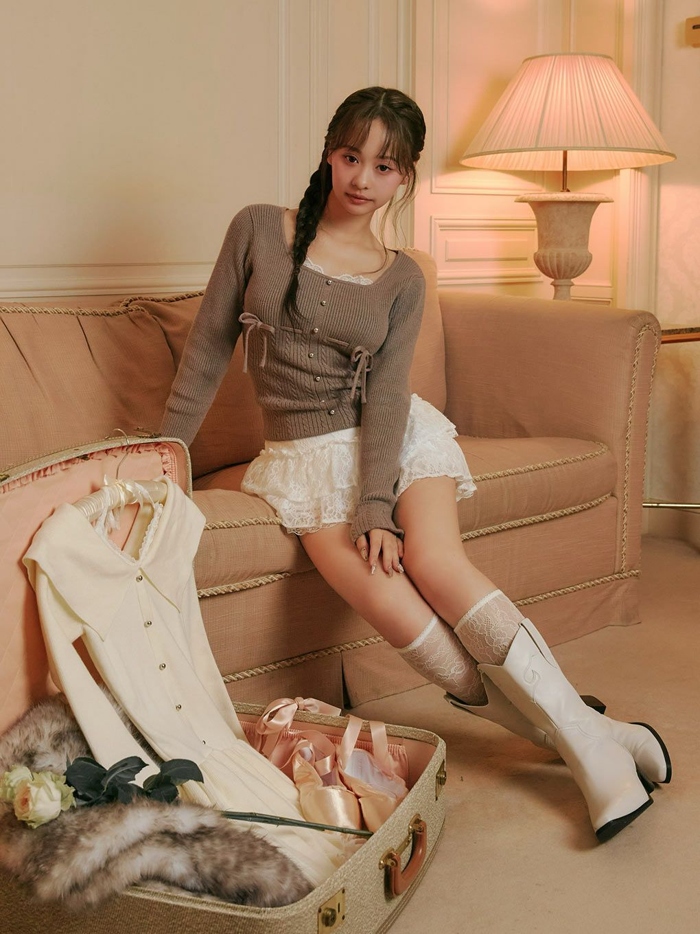 【BUBBLES】リボンケーブルニットトップス