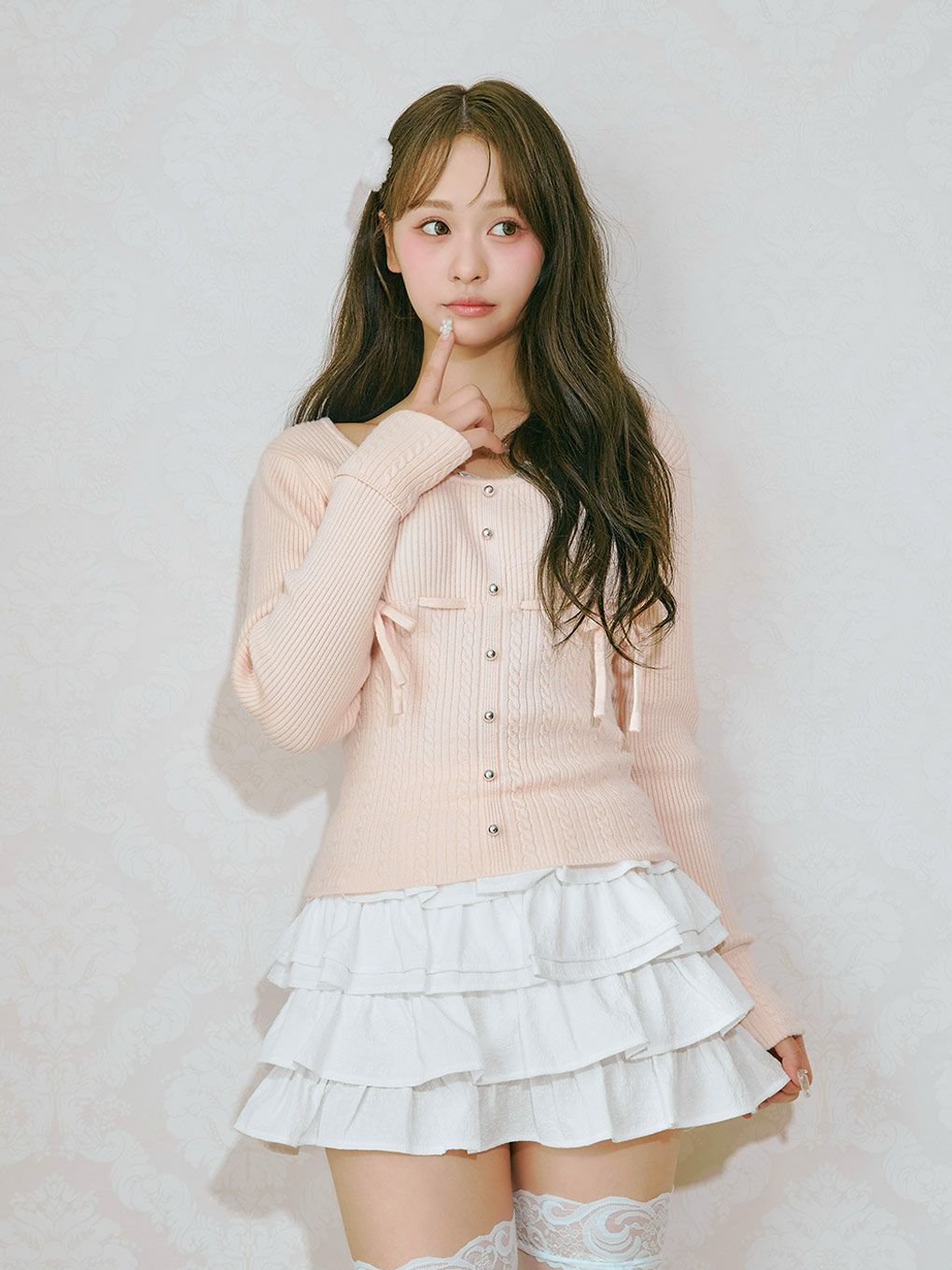 【BUBBLES】リボンケーブルニットトップス