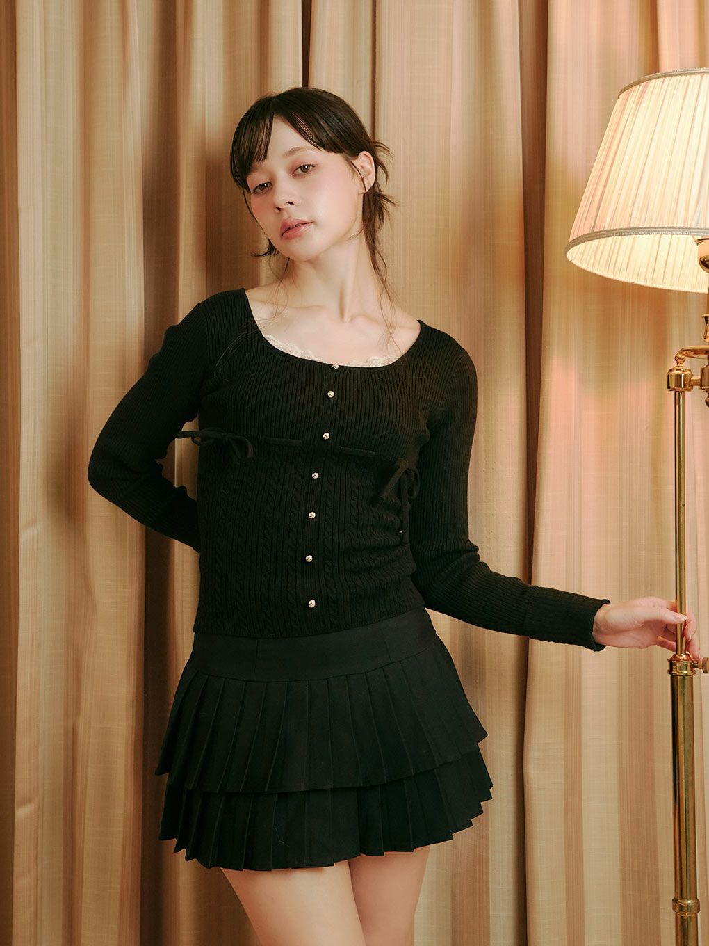 【BUBBLES】リボンケーブルニットトップス