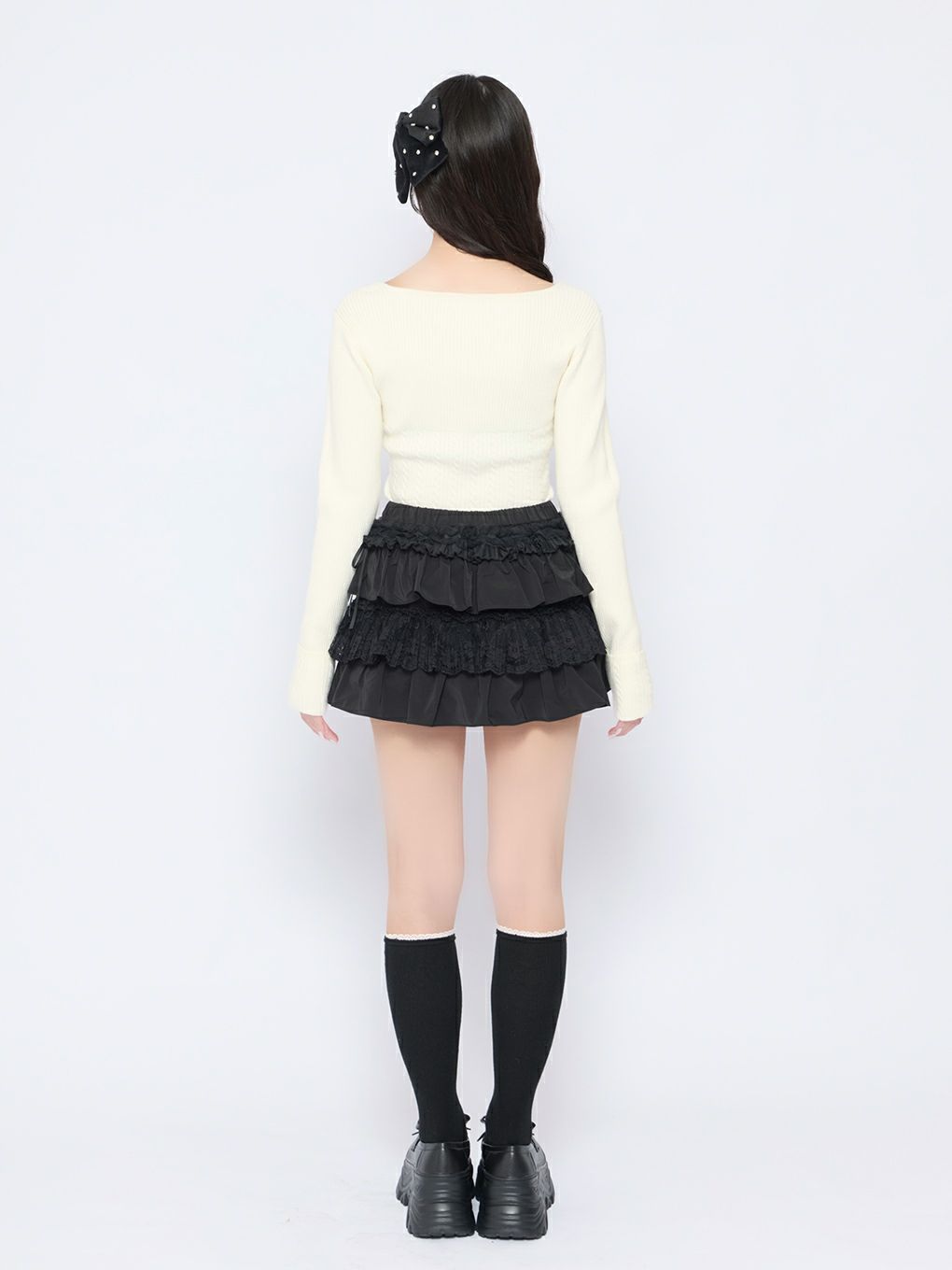 【BUBBLES】リボンケーブルニットトップス