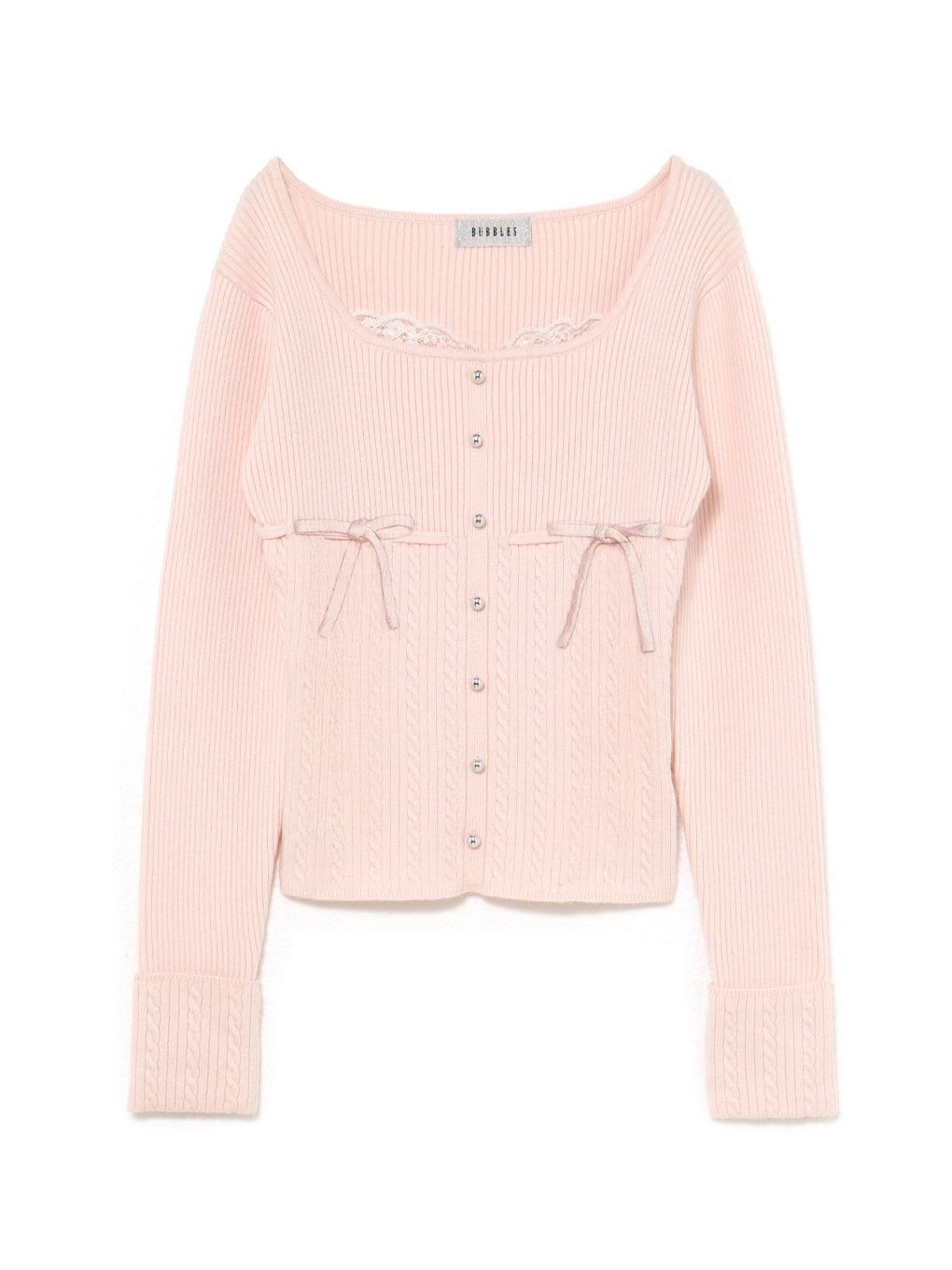 【BUBBLES】リボンケーブルニットトップス