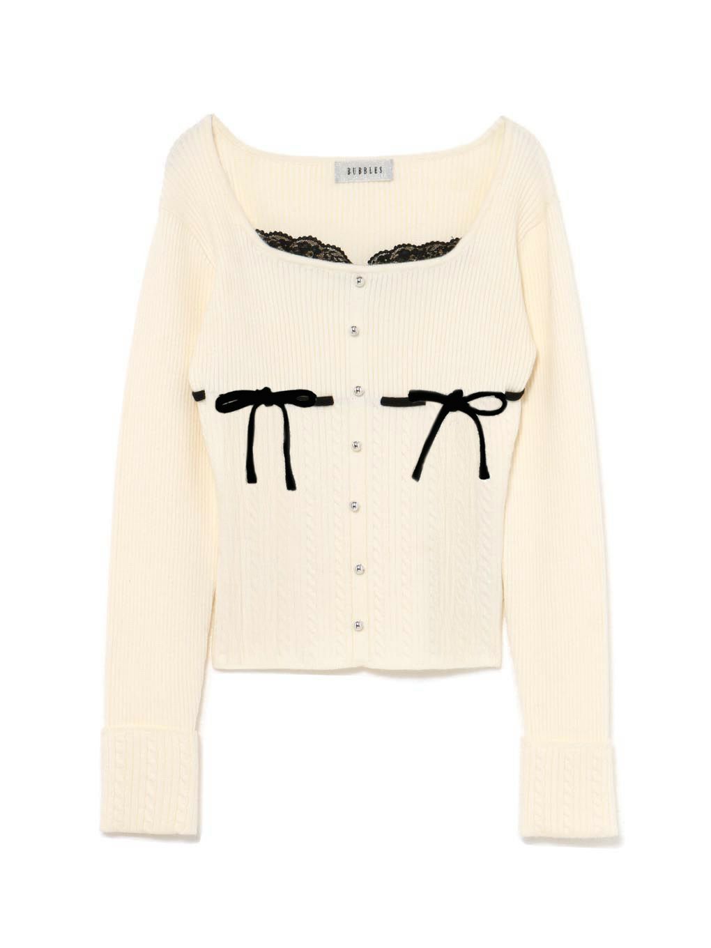 【BUBBLES】リボンケーブルニットトップス