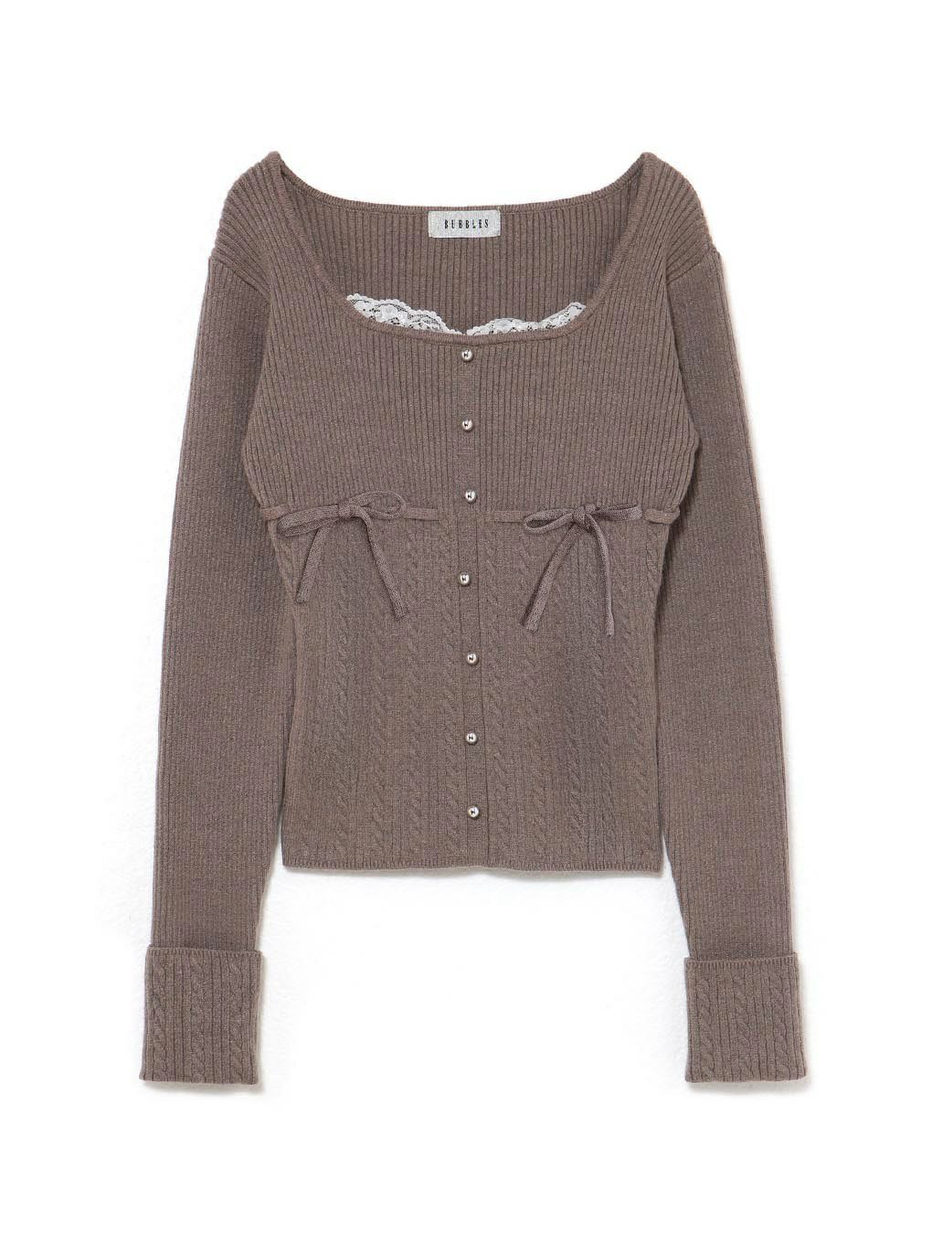【BUBBLES】リボンケーブルニットトップス
