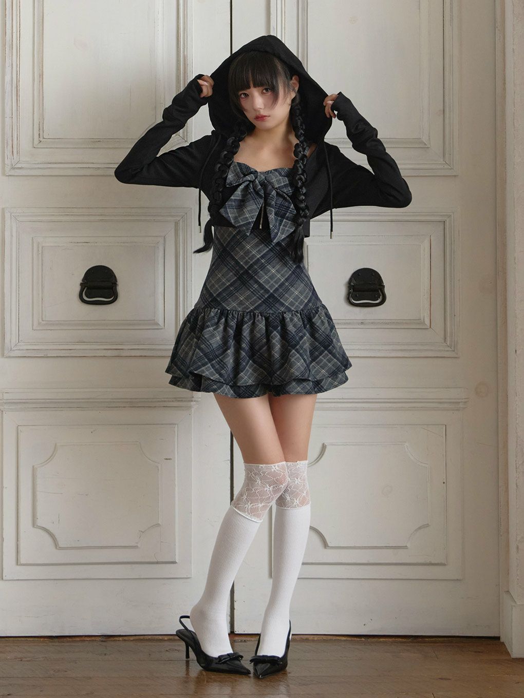 【BUBBLES】チェックパーカーワンピース