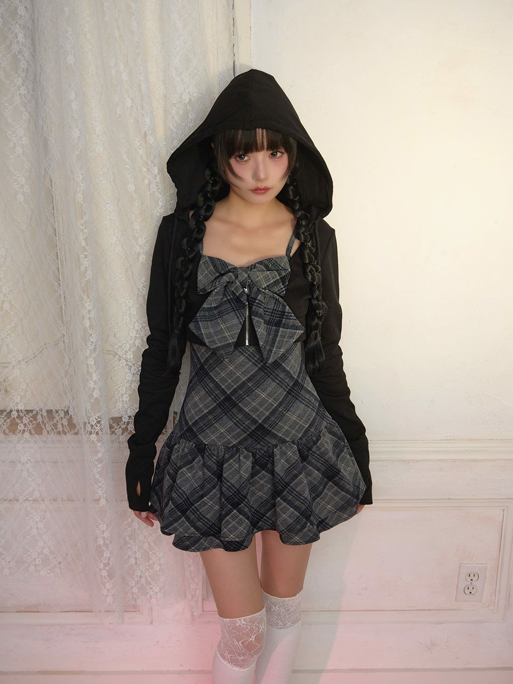 【BUBBLES】チェックパーカーワンピース