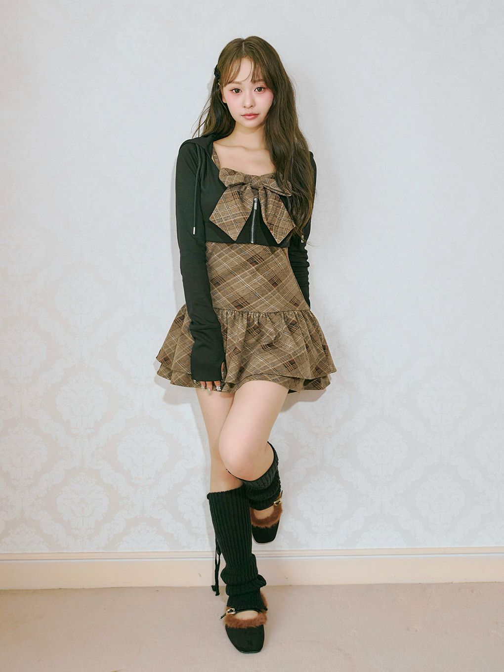 【BUBBLES】チェックパーカーワンピース