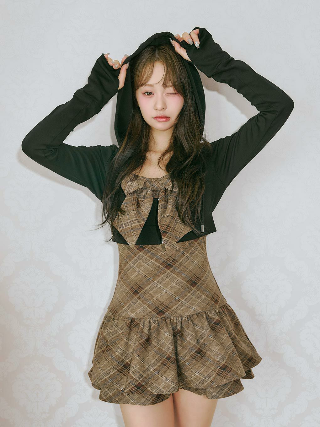 【BUBBLES】チェックパーカーワンピース