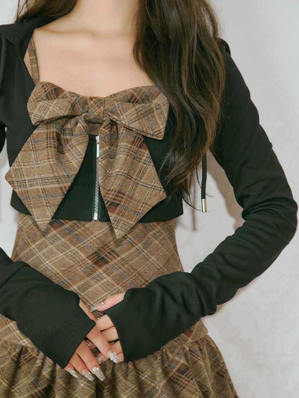 【BUBBLES】チェックパーカーワンピース