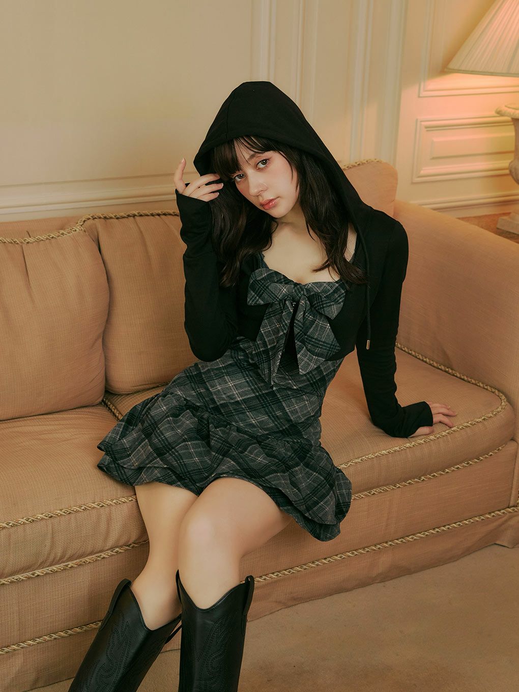 【BUBBLES】チェックパーカーワンピース