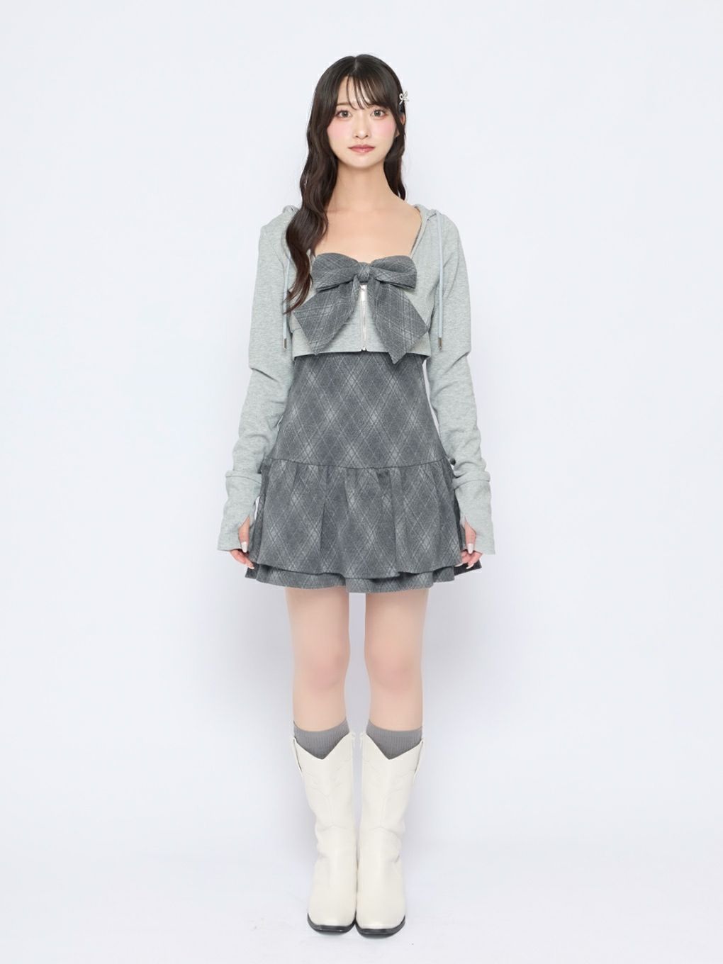 【BUBBLES】チェックパーカーワンピース