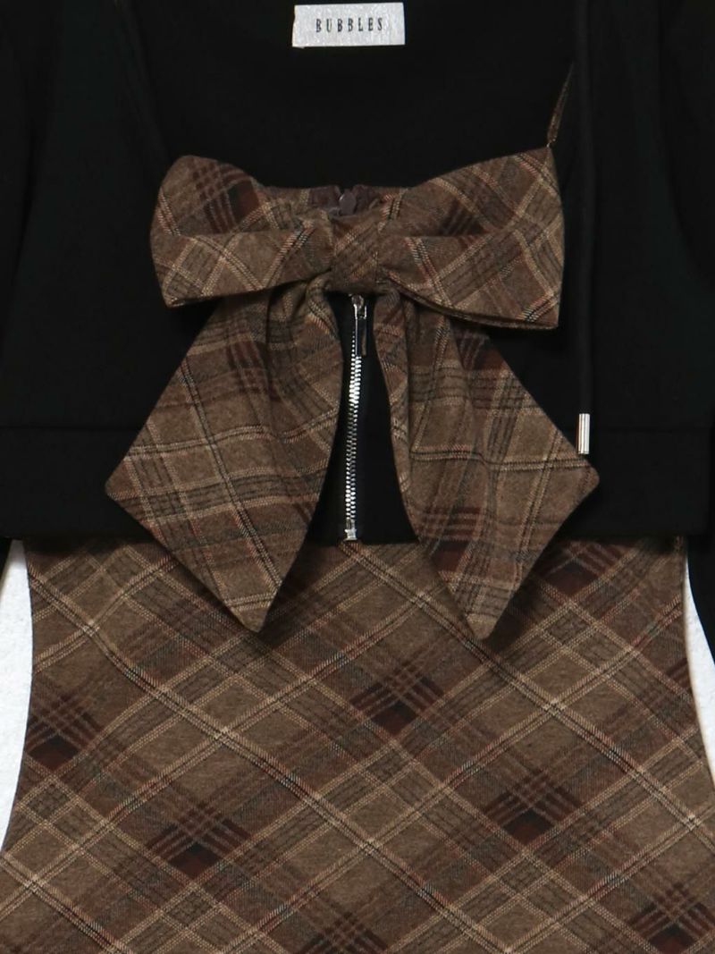BUBBLES チェックパーカーワンピース ブラウン S BUBBLES】チェックパーカーワンピース | sparkling mall online store