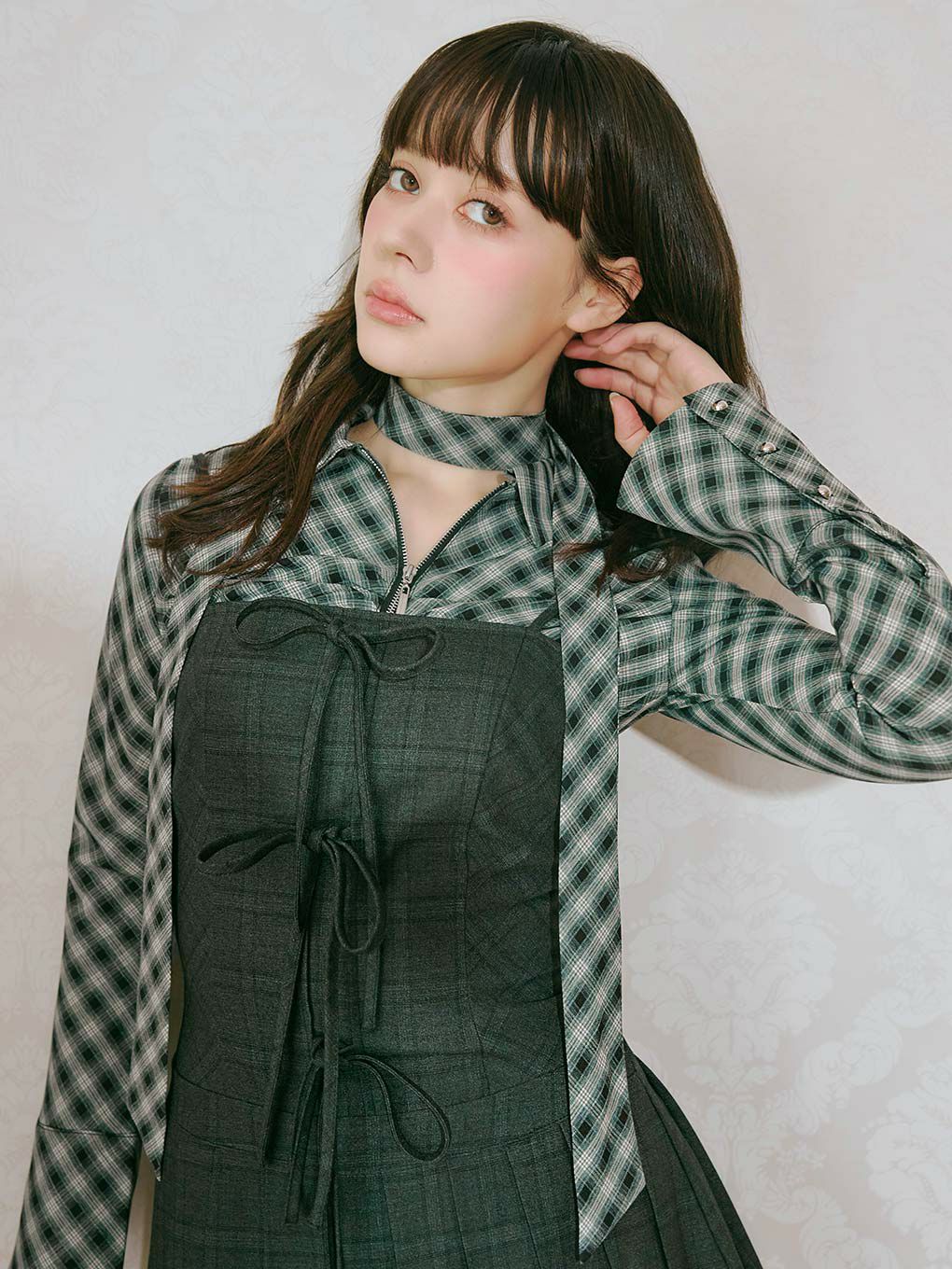 【BUBBLES】フロントジップシャツブラウス