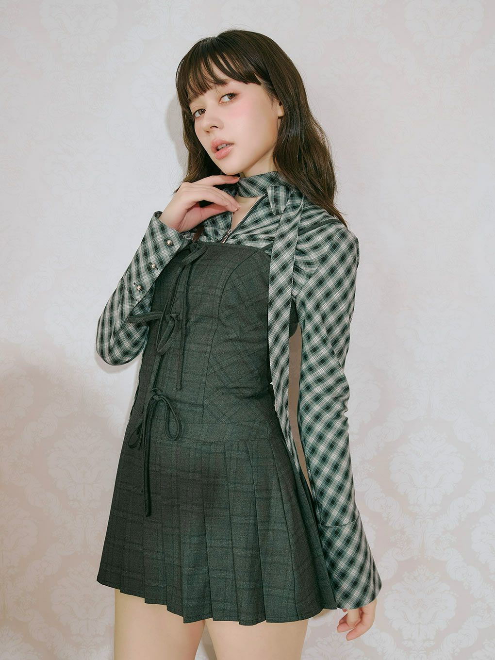 【BUBBLES】フロントジップシャツブラウス