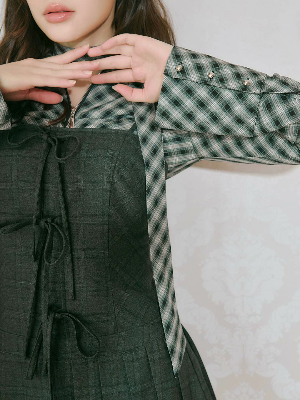 【BUBBLES】フロントジップシャツブラウス