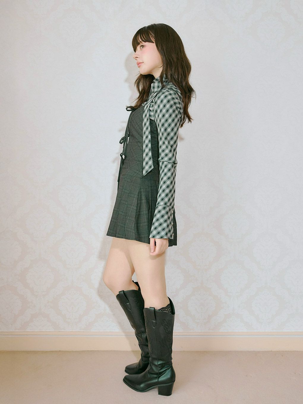 【BUBBLES】フロントジップシャツブラウス