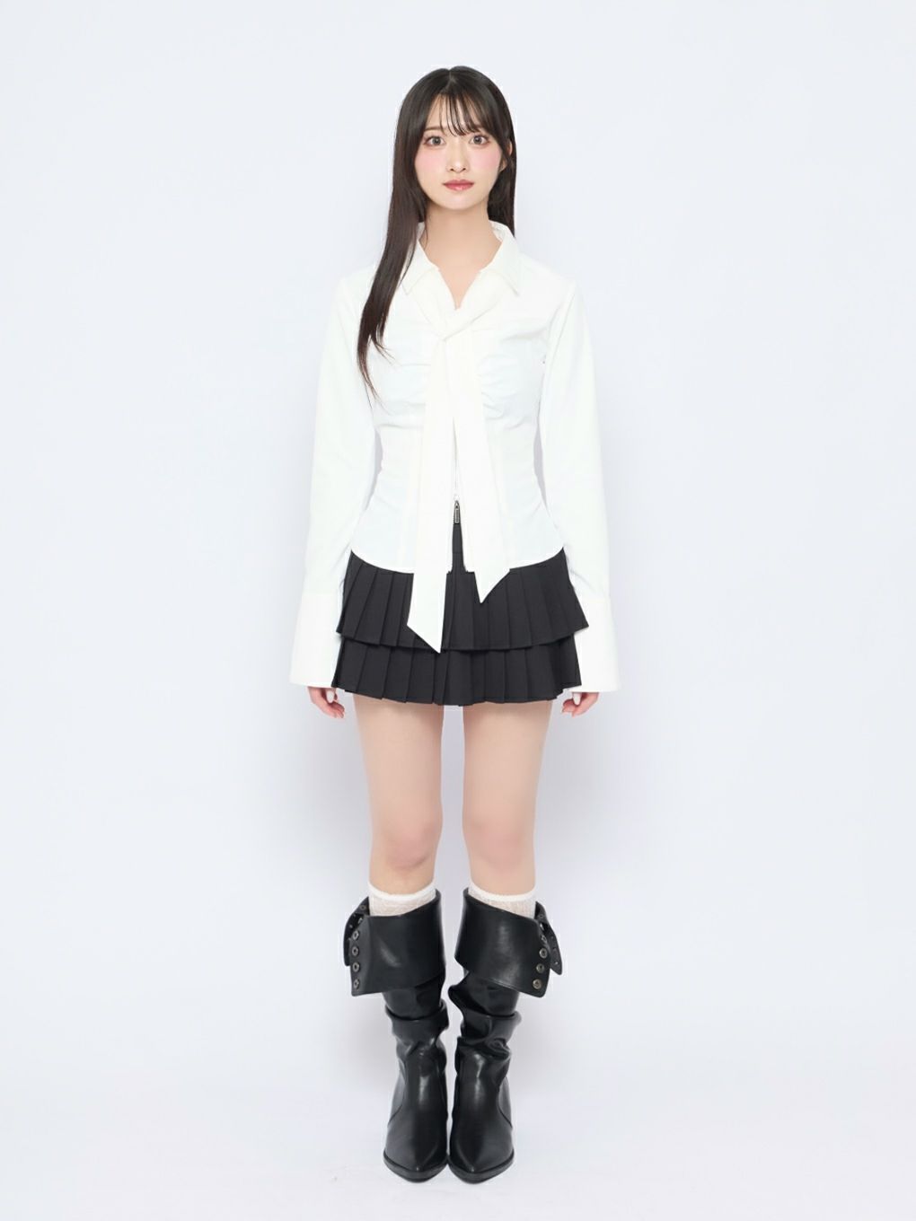 【BUBBLES】フロントジップシャツブラウス