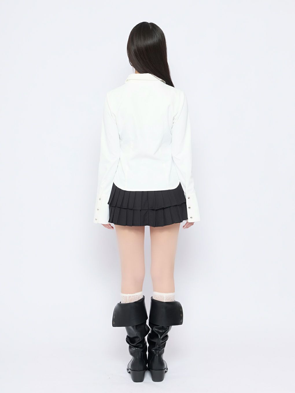 【BUBBLES】フロントジップシャツブラウス