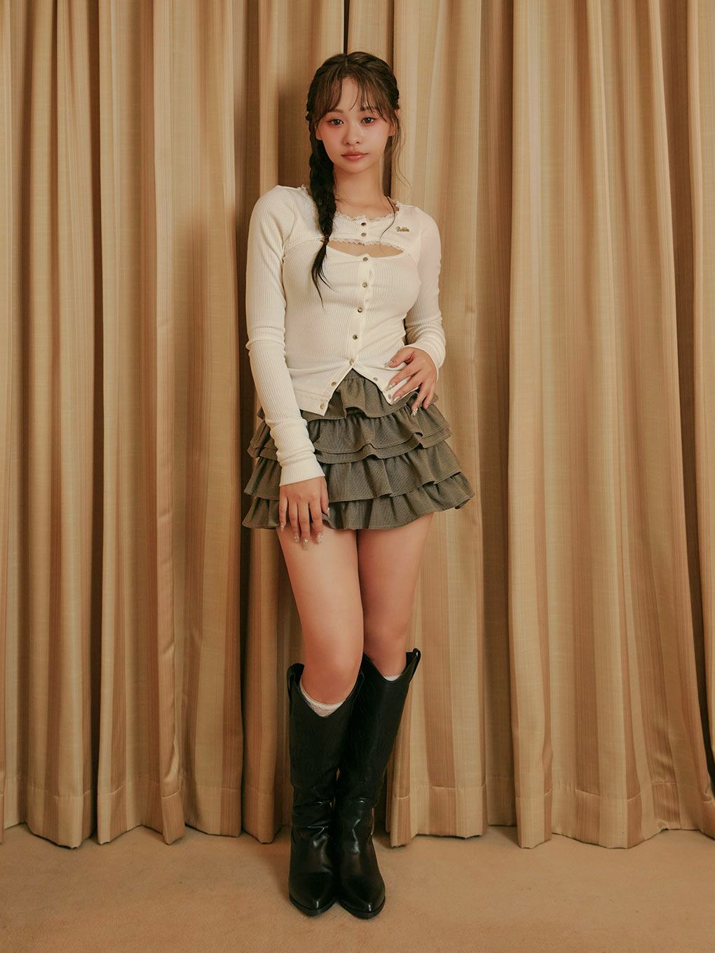 【BUBBLES】オープンネックリブトップス