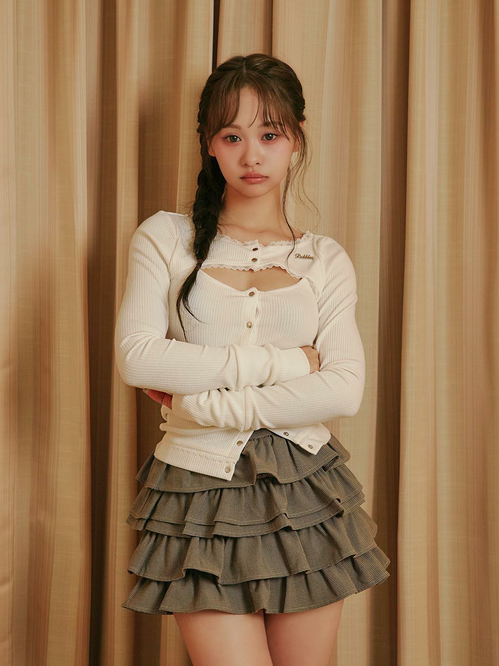 【BUBBLES】オープンネックリブトップス