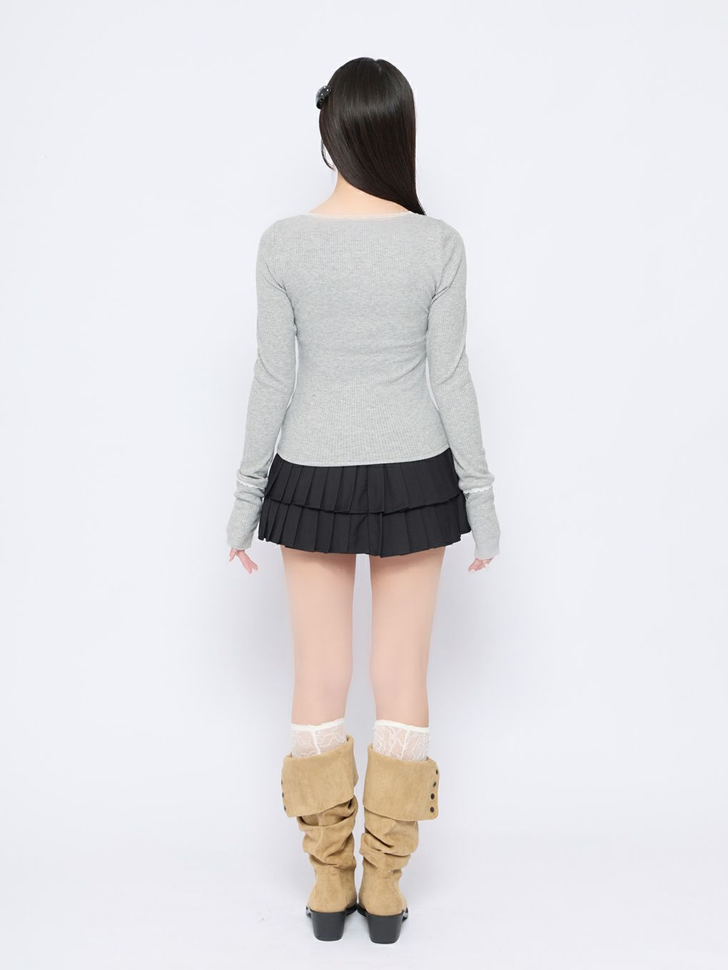 【BUBBLES】オープンネックリブトップス