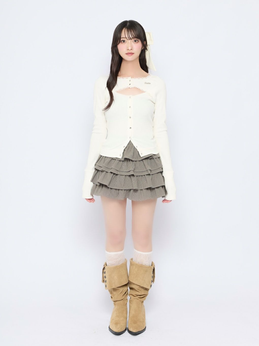 【BUBBLES】オープンネックリブトップス