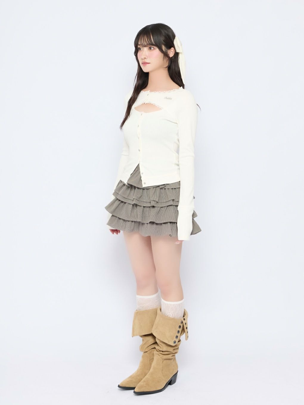 【BUBBLES】オープンネックリブトップス