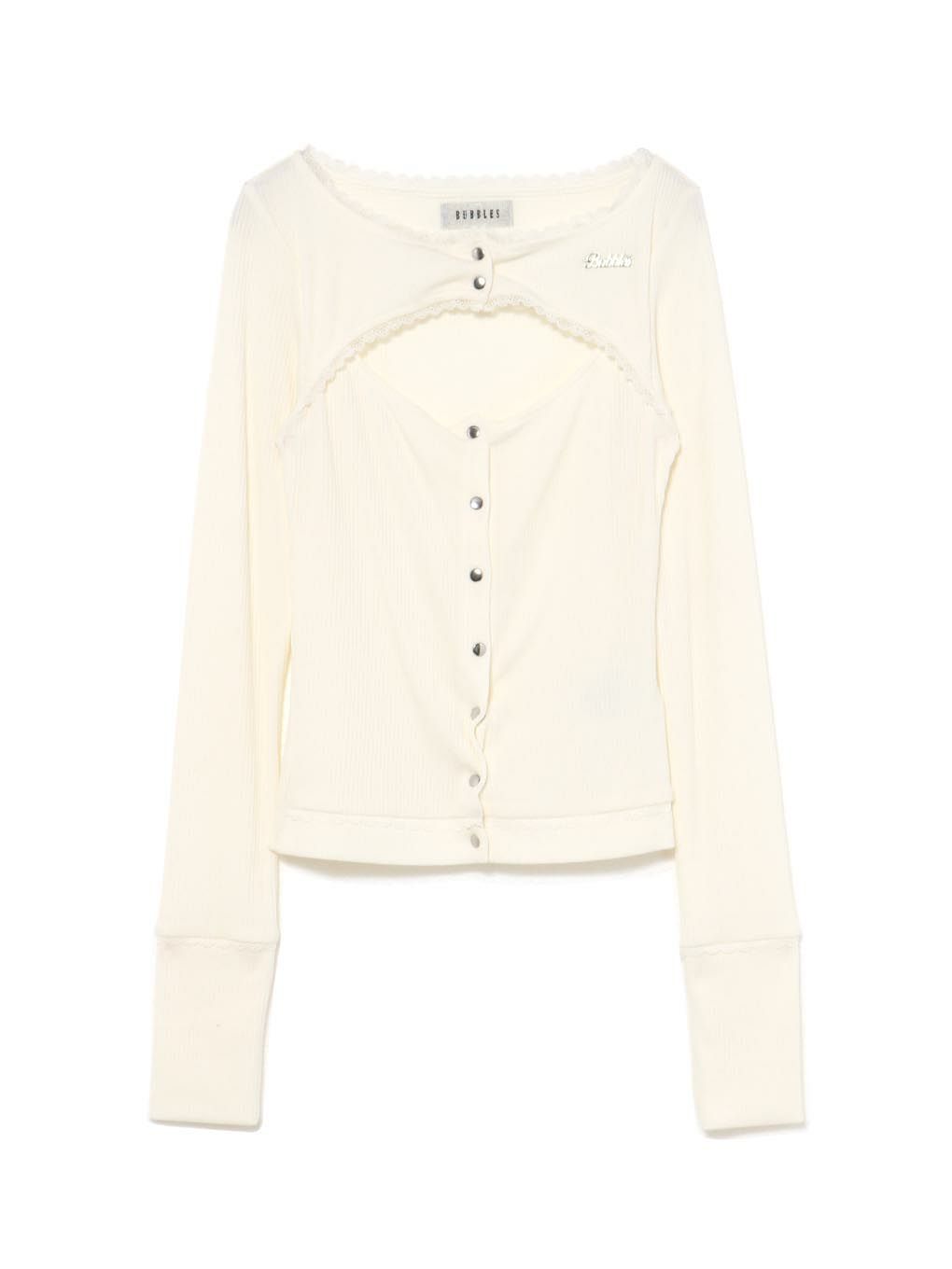 【BUBBLES】オープンネックリブトップス