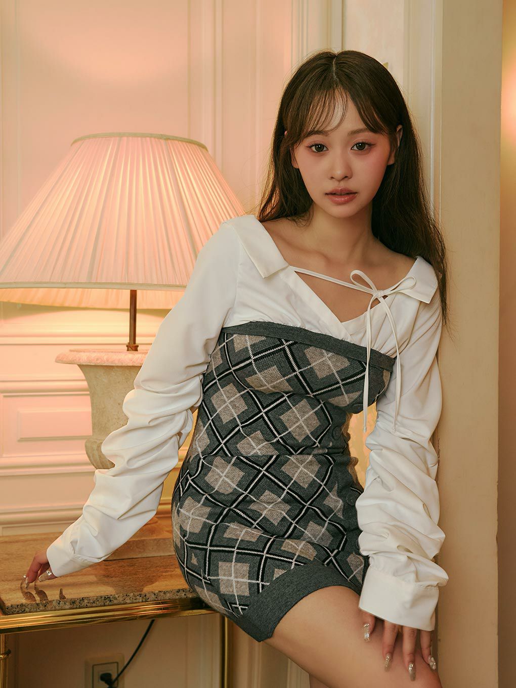 【BUBBLES】ルーズシャツニットワンピース